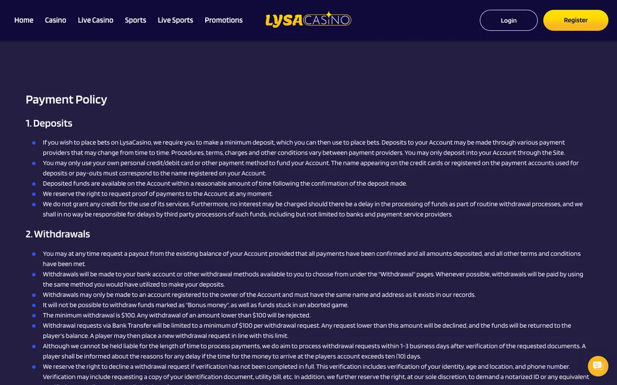 Lysacasino — Payments, captured from New Zealand