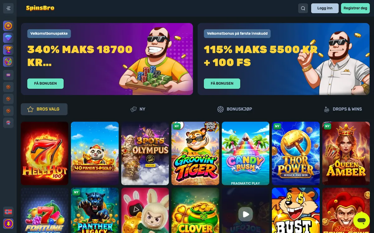 SpinsBro Casino — «Главная», снято из страны Норвегия