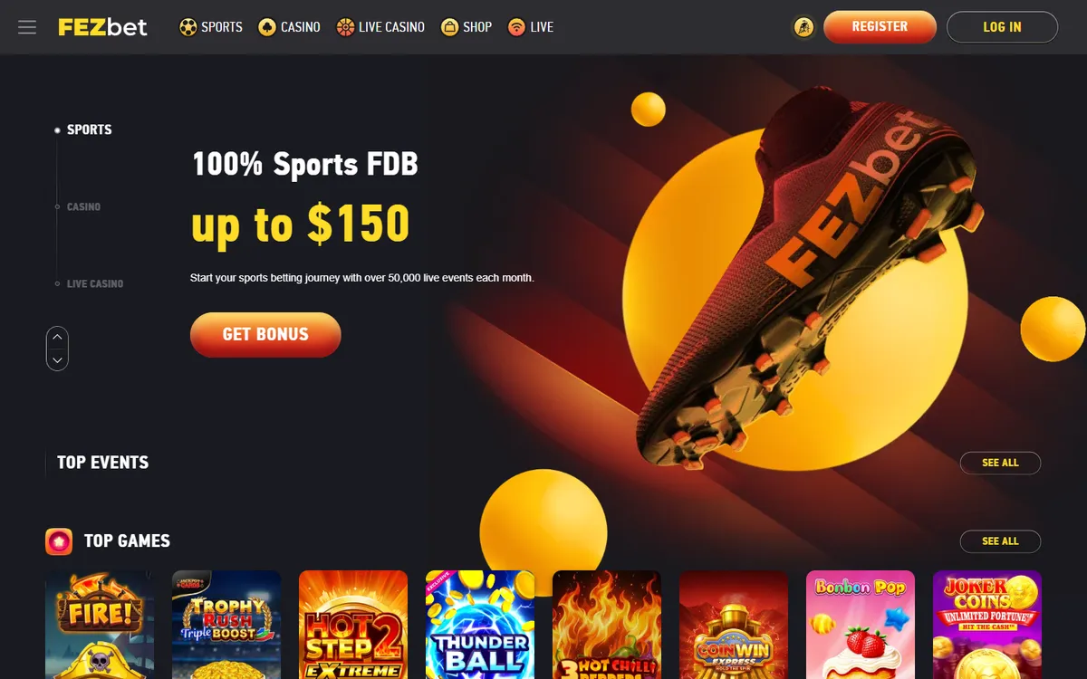 FEZbet Casino — Home page, captured from Canada
