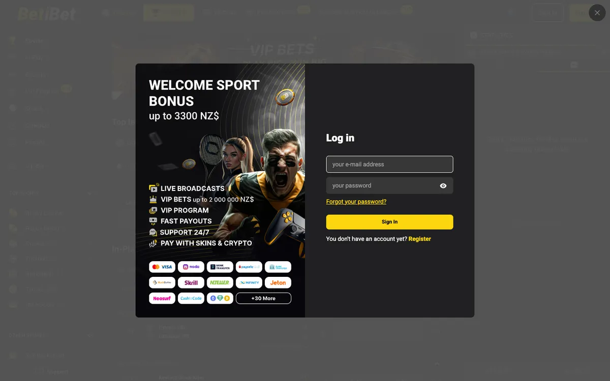 BETiBET Casino — Sign-up, captured from New Zealand