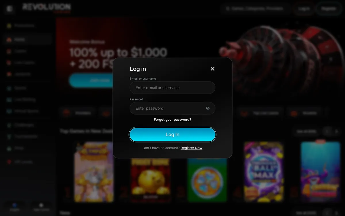 Revolution Casino — Sign-up, captured from New Zealand