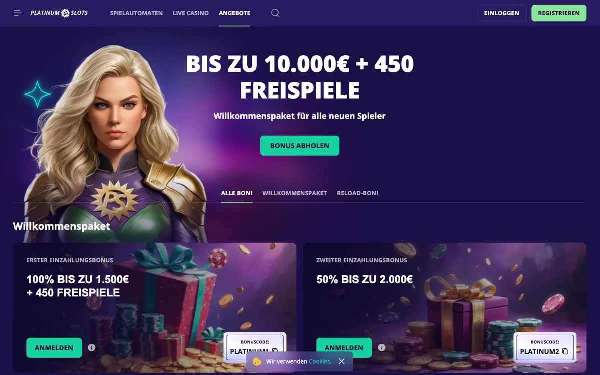 Platinumslots Casino — Promotions, captured from Austria