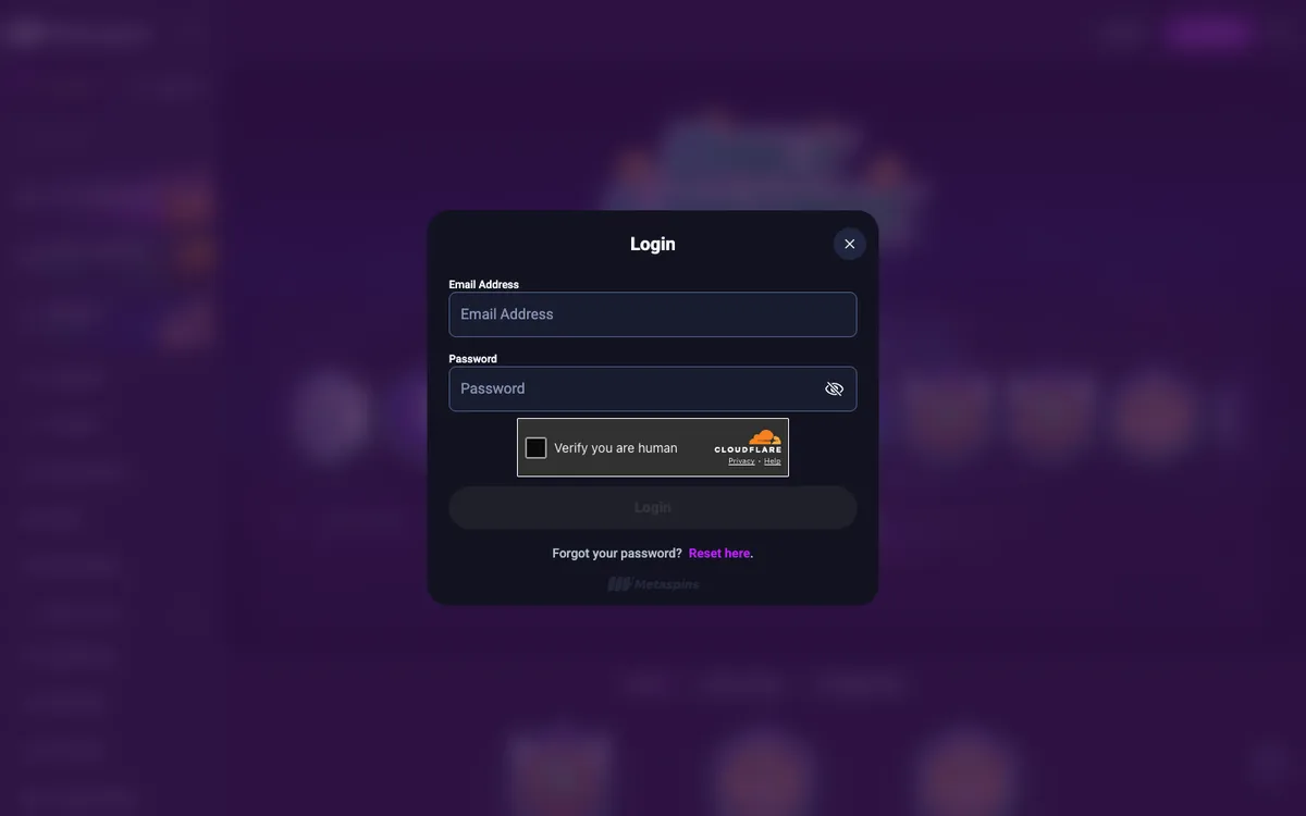 Metaspins Crypto Casino — Sign-up, captured from Austria