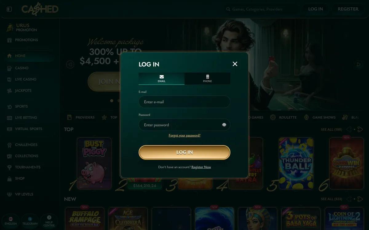 Cashed Casino — Sign-up, captured from Canada