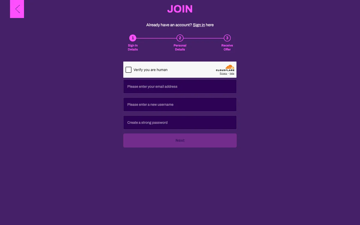 Lucky Pants Bingo Casino — Sign-up, captured from United Kingdom