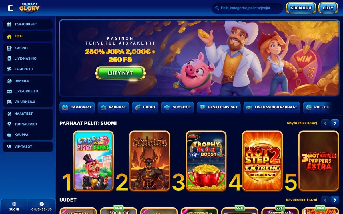 Spins of Glory Casino — «Главная», снято из страны Финляндия