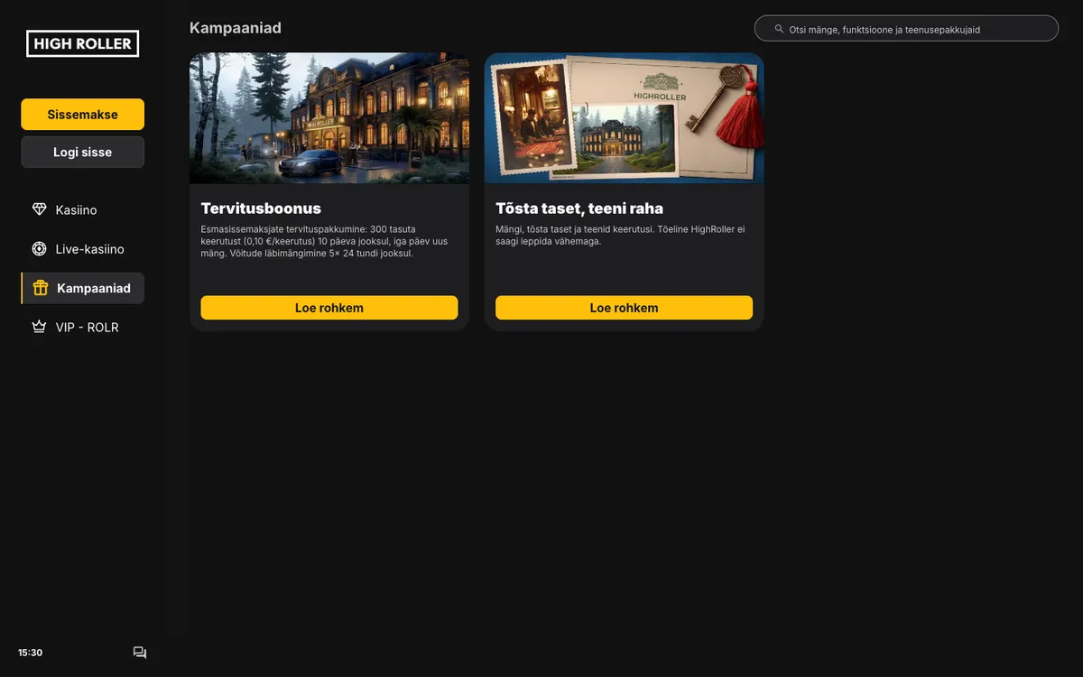 Highroller Casino — Promotions, captured from Estonia