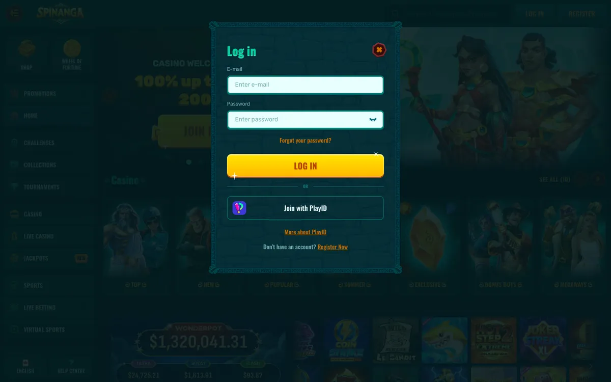 Spinanga Casino — Sign-up, captured from Canada