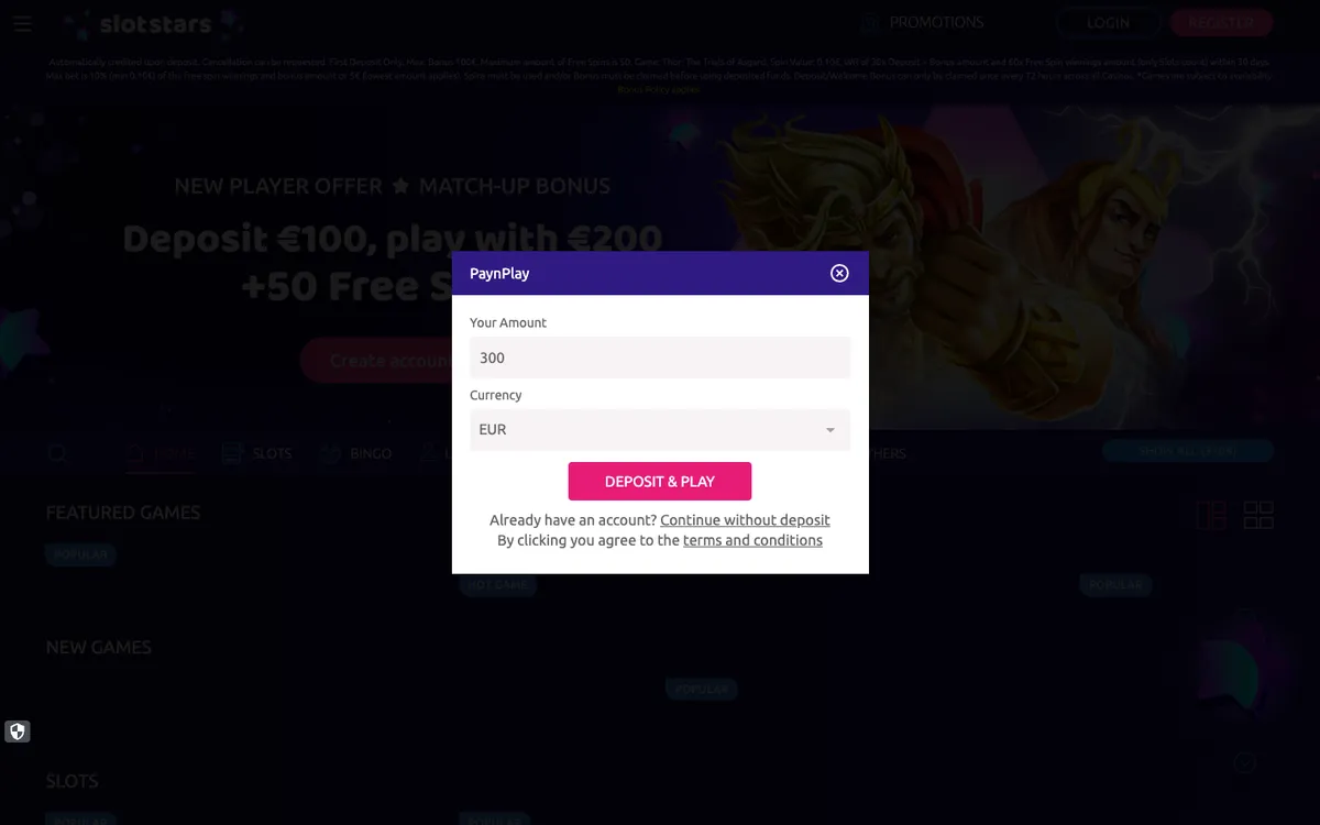 Slotstars Casino — Sign-up, captured from Finland