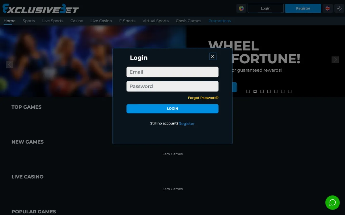 ExclusiveBet Casino — Sign-up, captured from Nigeria