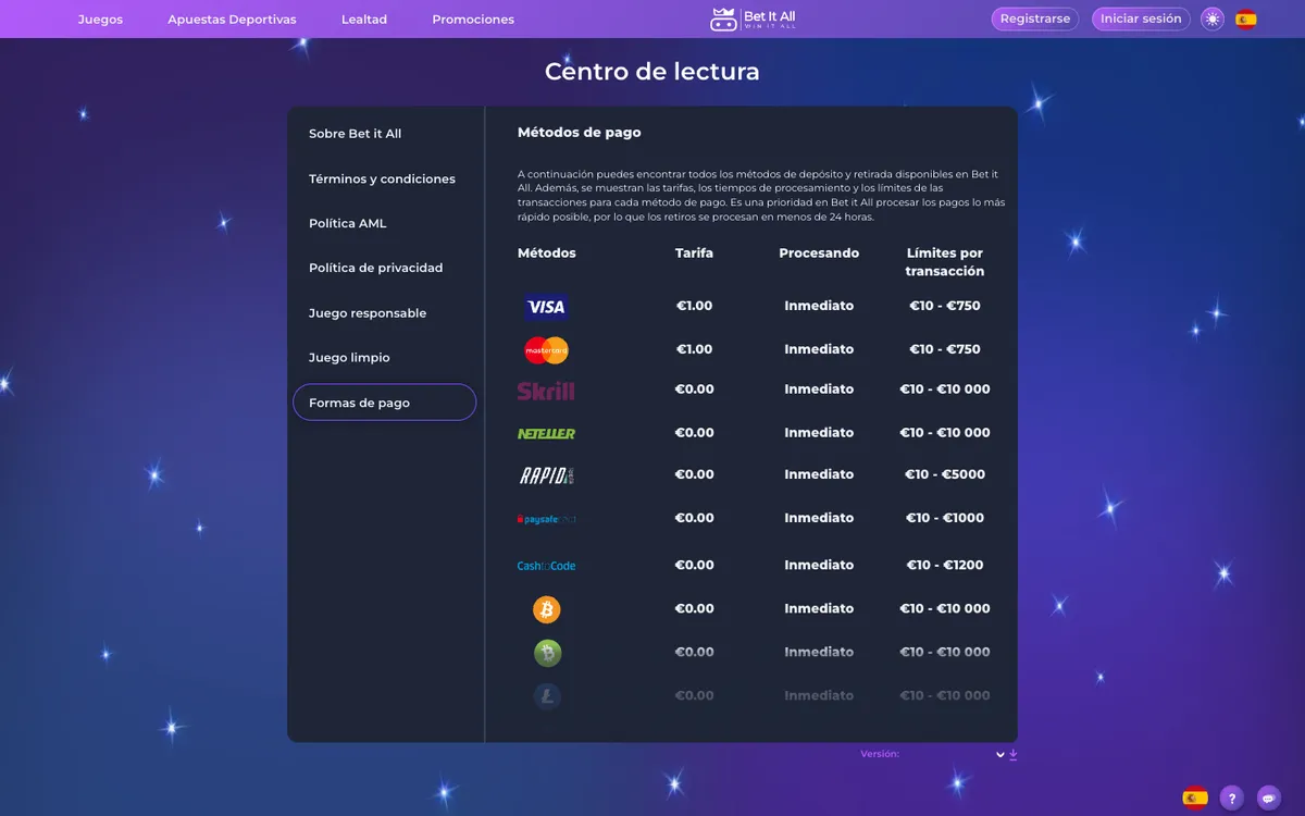 Bet It All Casino — «Платежи», снято из страны Мексика