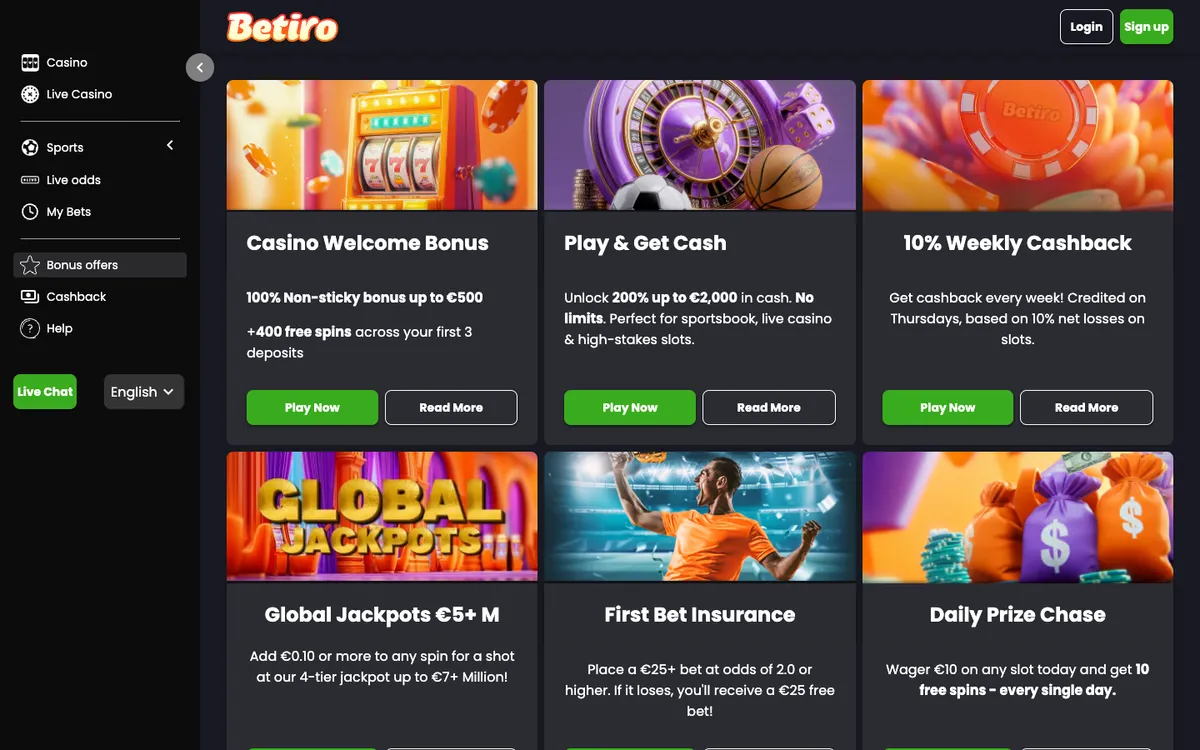 Betiro Casino — Promotions, captured from Australia