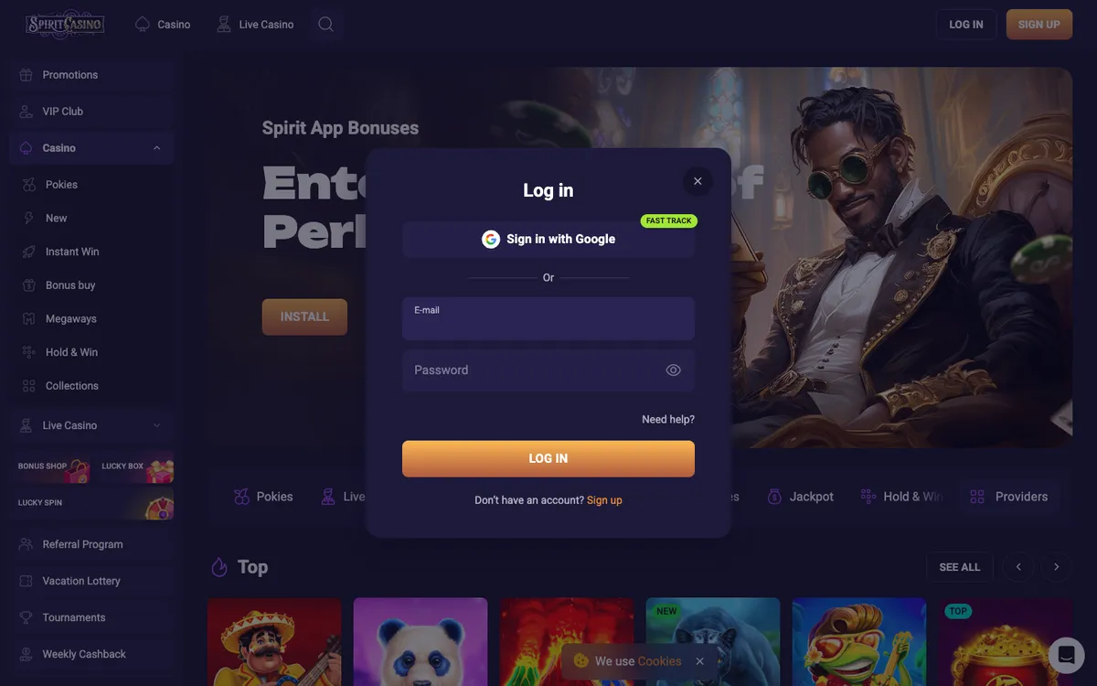 Spirit Casino — Sign-up, captured from Australia