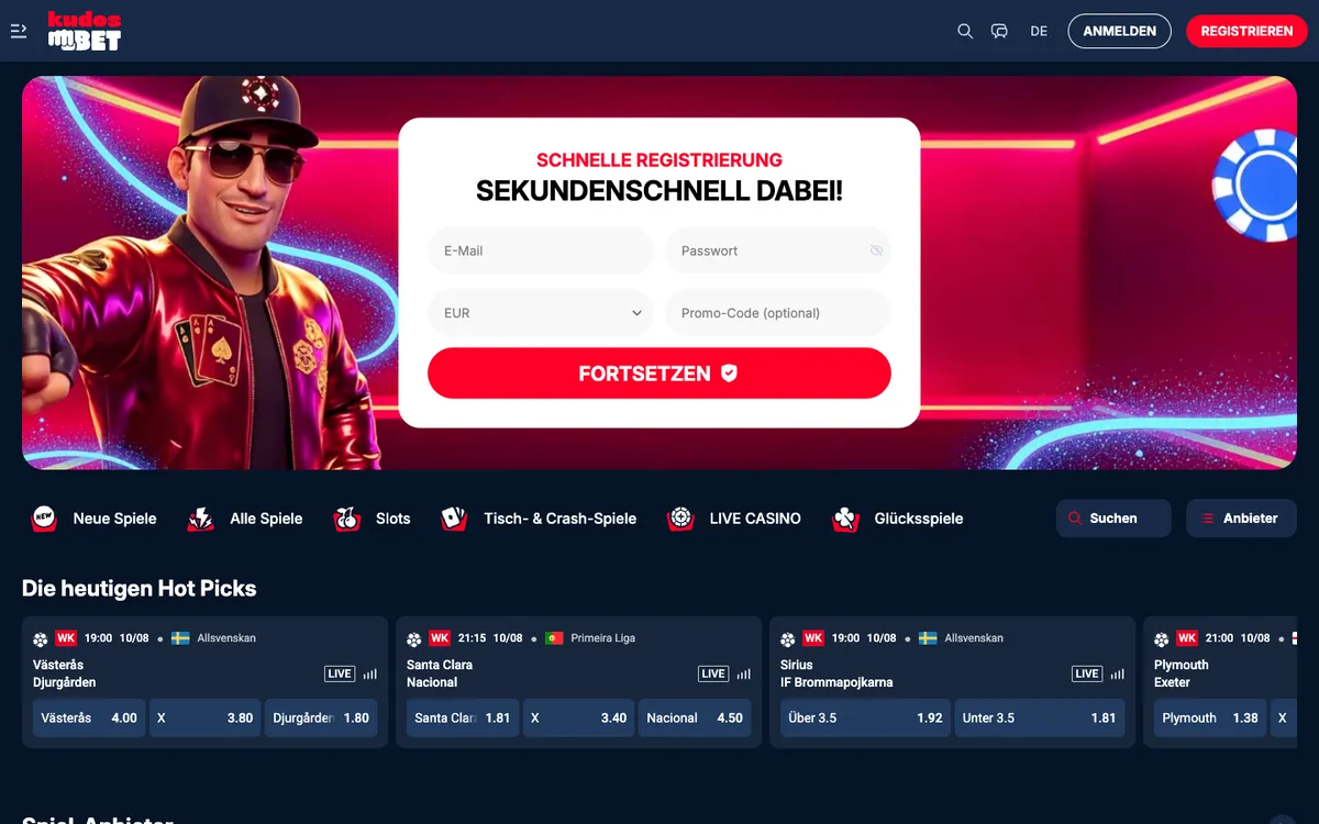 Kudosbet Casino — Home page, captured from Austria