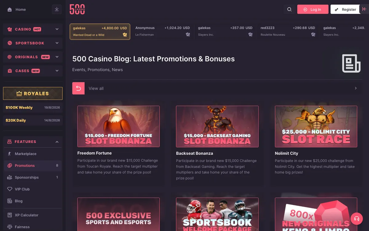 500 Casino — «Акции», снято из страны Сингапур