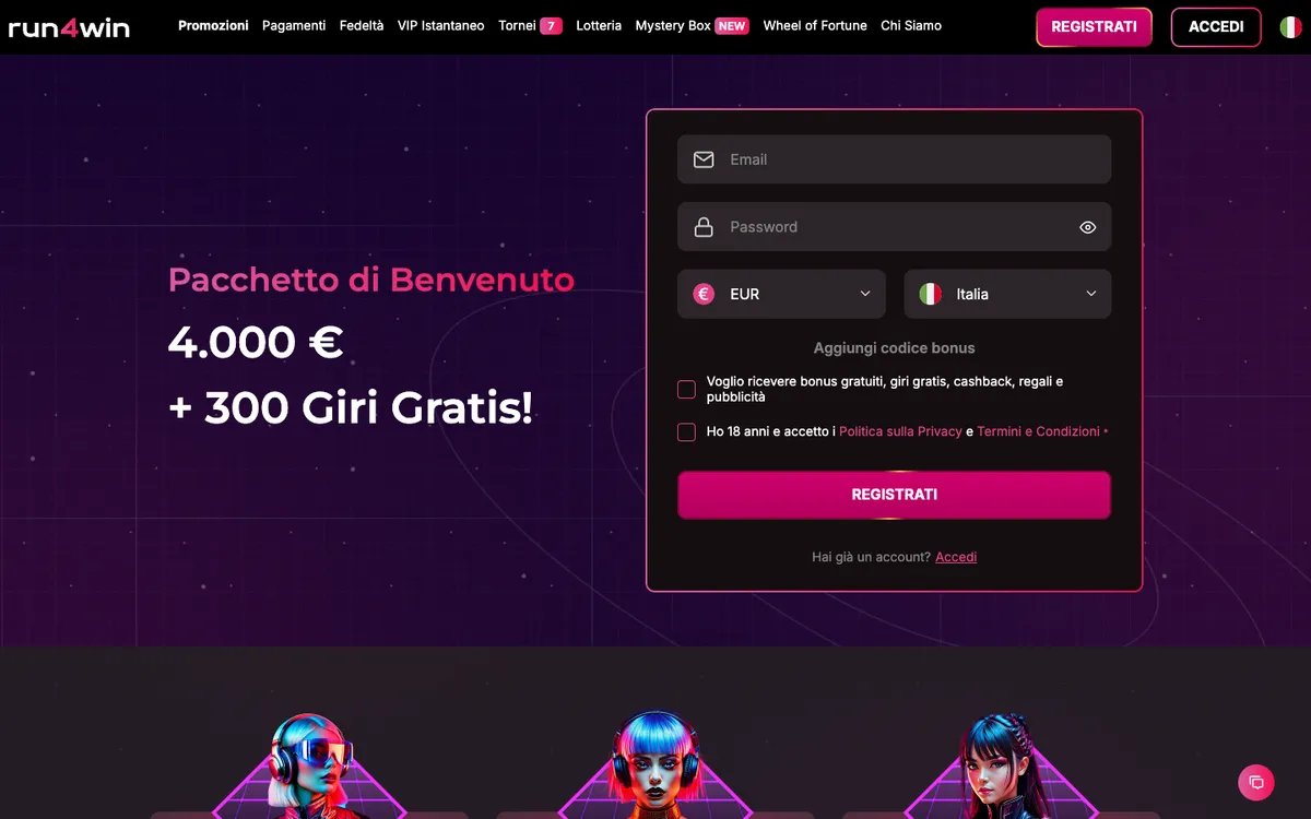 Run4Win Casino — «Акции», снято из страны Италия