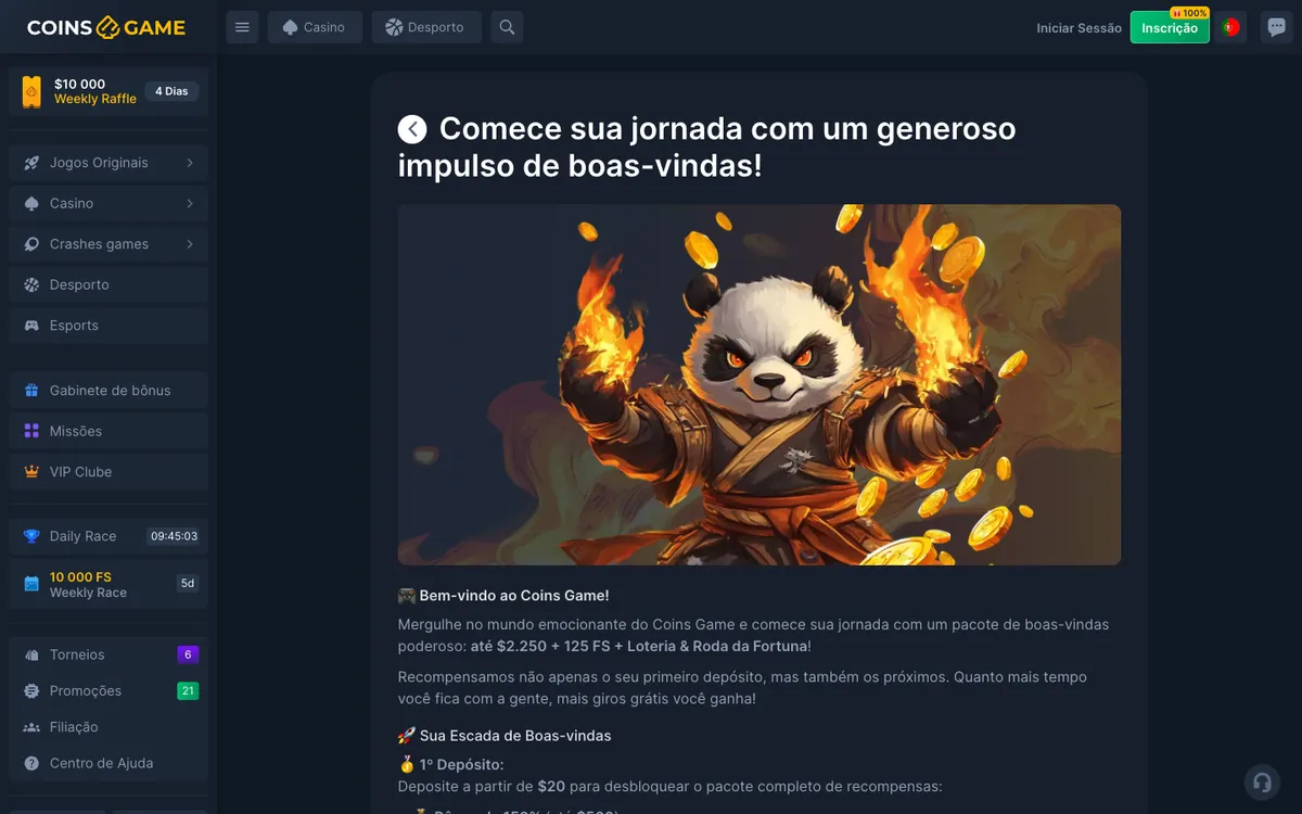 Coins Game Casino — Promotions, captured from Portugal