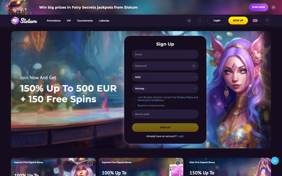 Slotum Casino — «Главная», снято из страны Норвегия