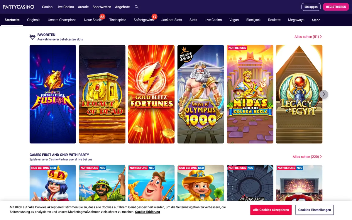 PartyCasino — «Главная», снято из страны Австрия