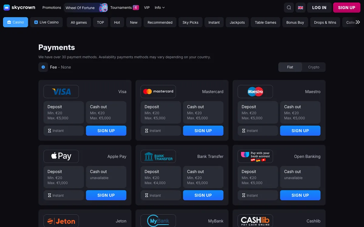 Skycrown Casino — Payments, captured from Brazil