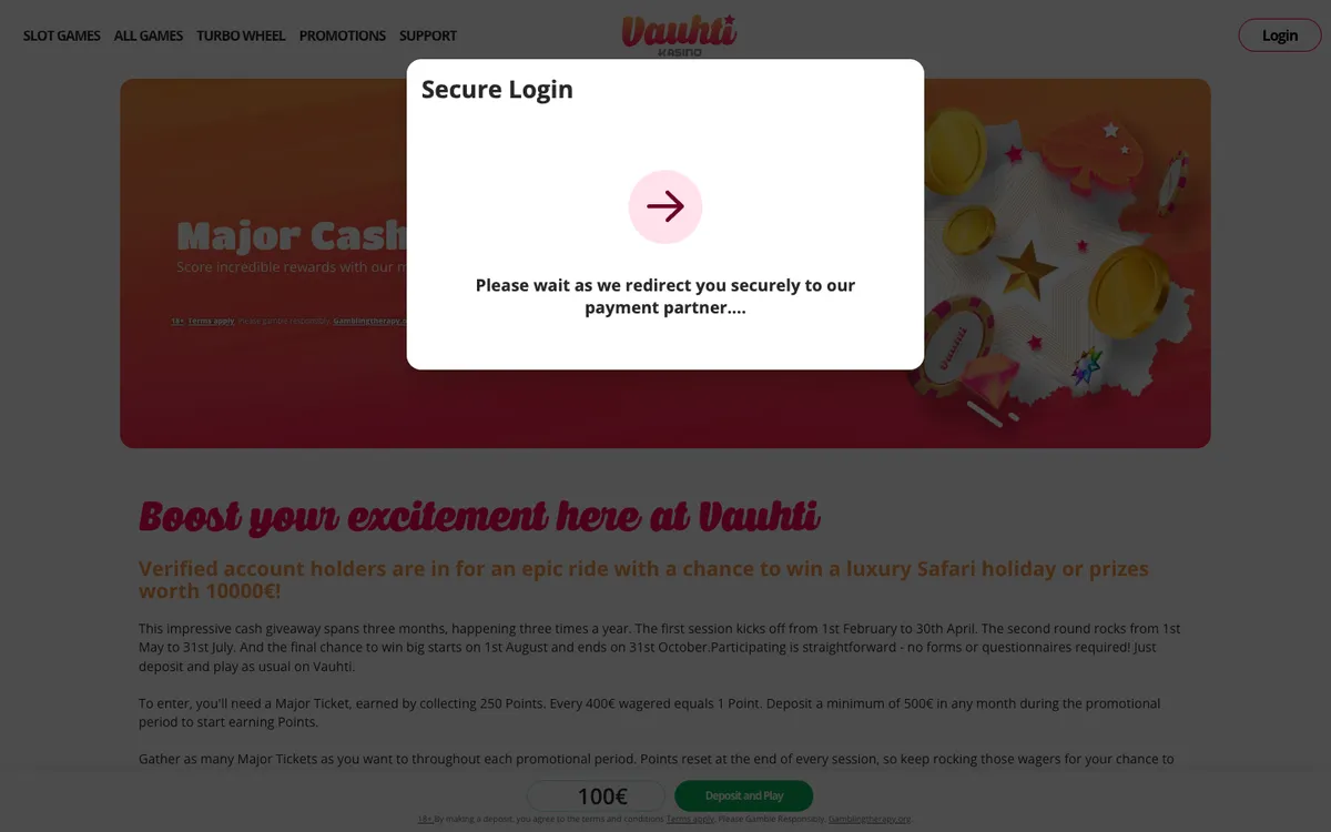 Vauhti Casino — Sign-up, captured from Finland