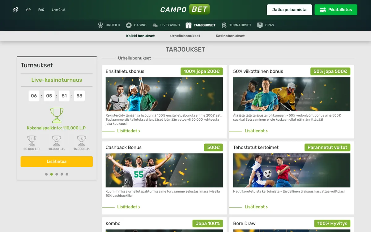 Campobet Casino — Promotions, captured from Finland