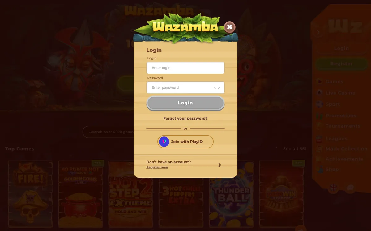 Wazamba Casino — Sign-up, captured from Canada