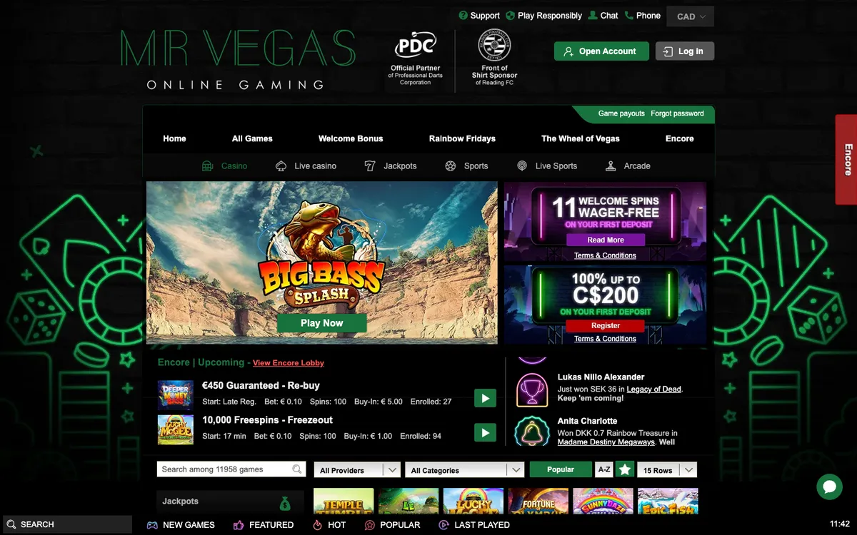 MrVegas Casino — «Главная», снято из страны Канада
