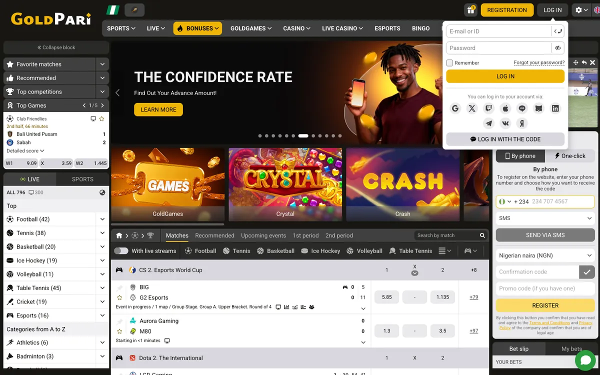 GoldPari Casino — Sign-up, captured from Nigeria