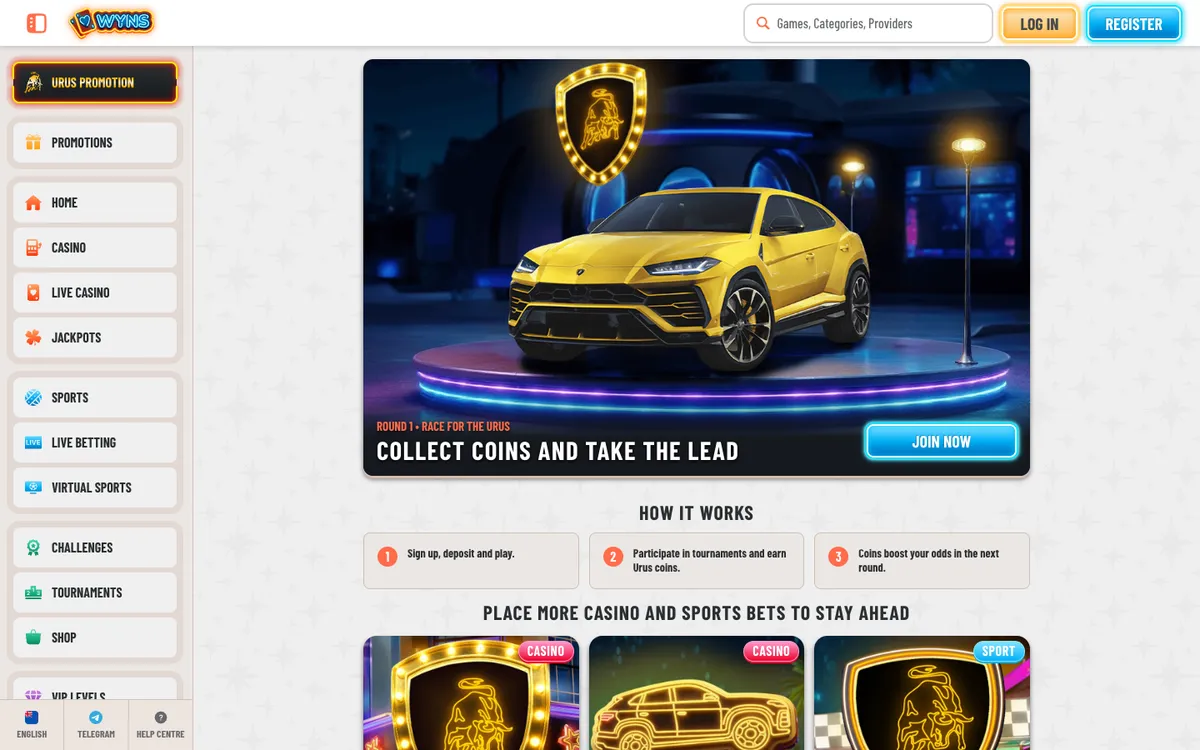 Wyns Casino — Promotions, captured from New Zealand