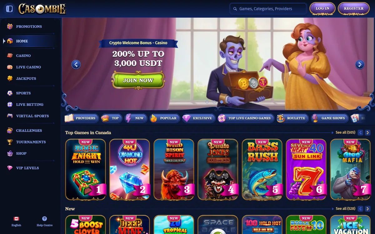 Casombie Casino — «Главная», снято из страны Канада