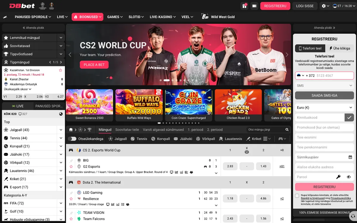 DBbet Casino — «Главная», снято из страны Эстония