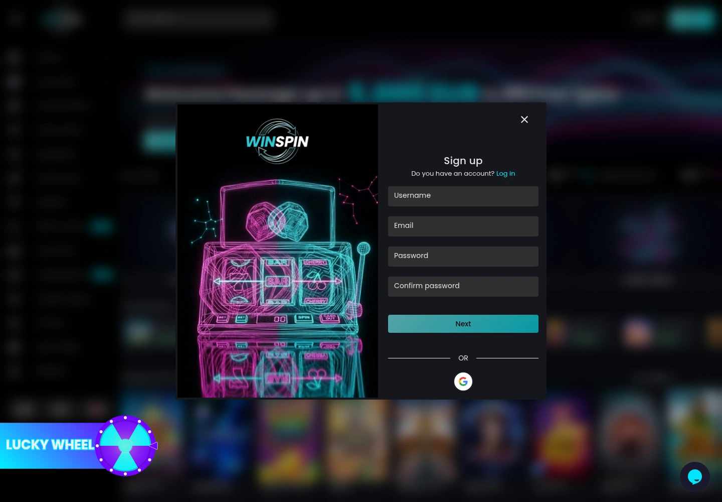 WinSpin Casino — «Регистрация», снято из страны Австралия