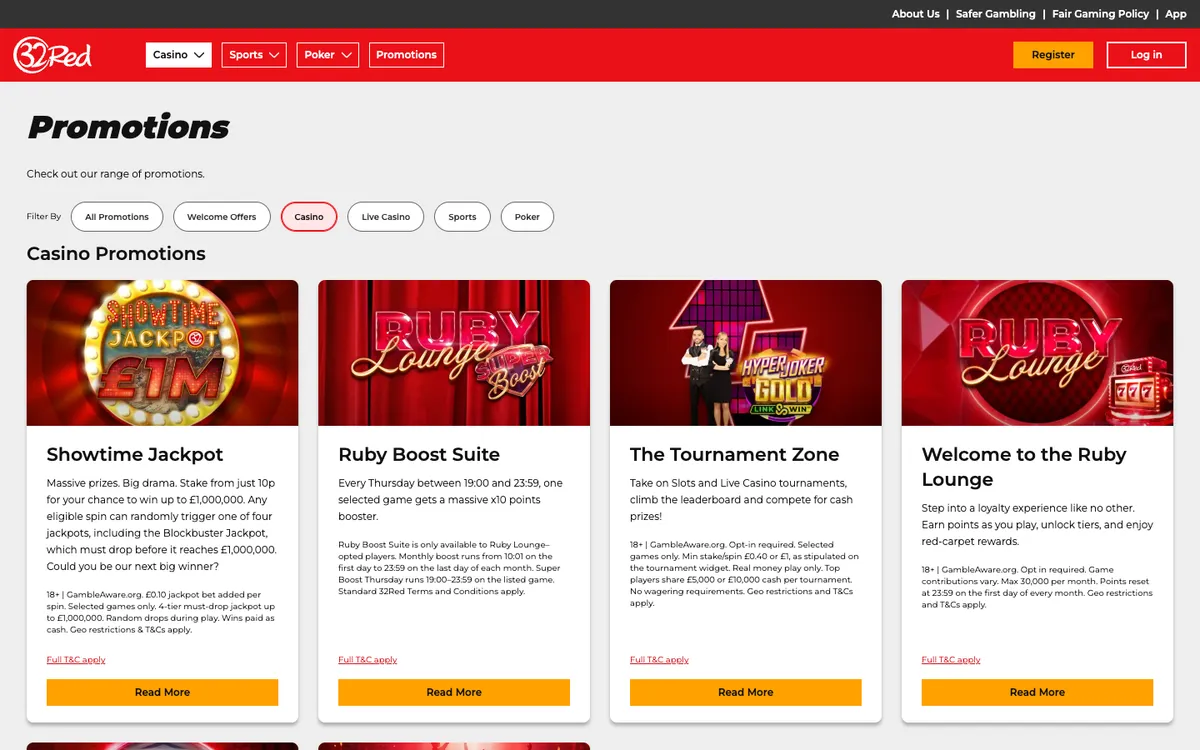 32Red Casino — Promotions, captured from Hungary