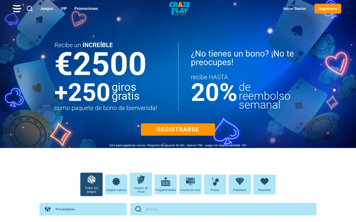 CrazePlay Casino — Home page, captured from Brazil