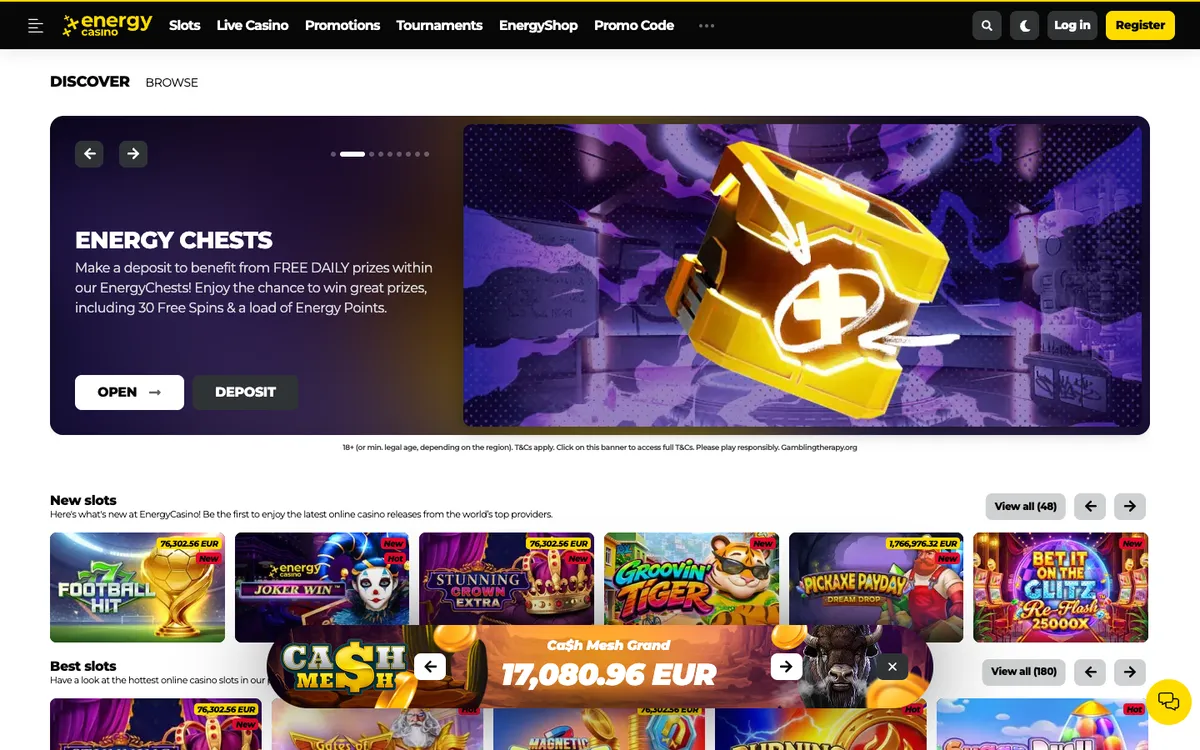 EnergyCasino — Home page, captured from Spain