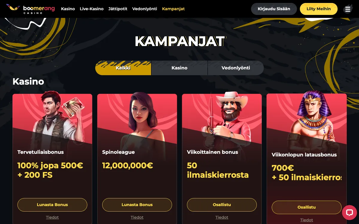 Boomerang Casino — Promotions, captured from Finland