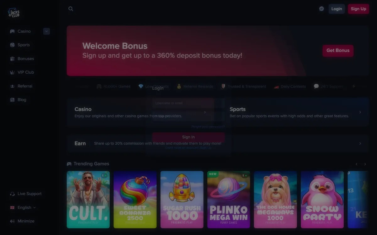 Jacks Club Casino — «Регистрация», снято из страны Португалия