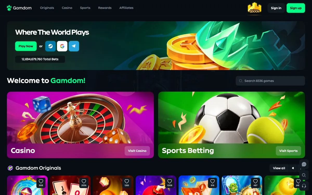 Gamdom Casino — Home page, captured from New Zealand