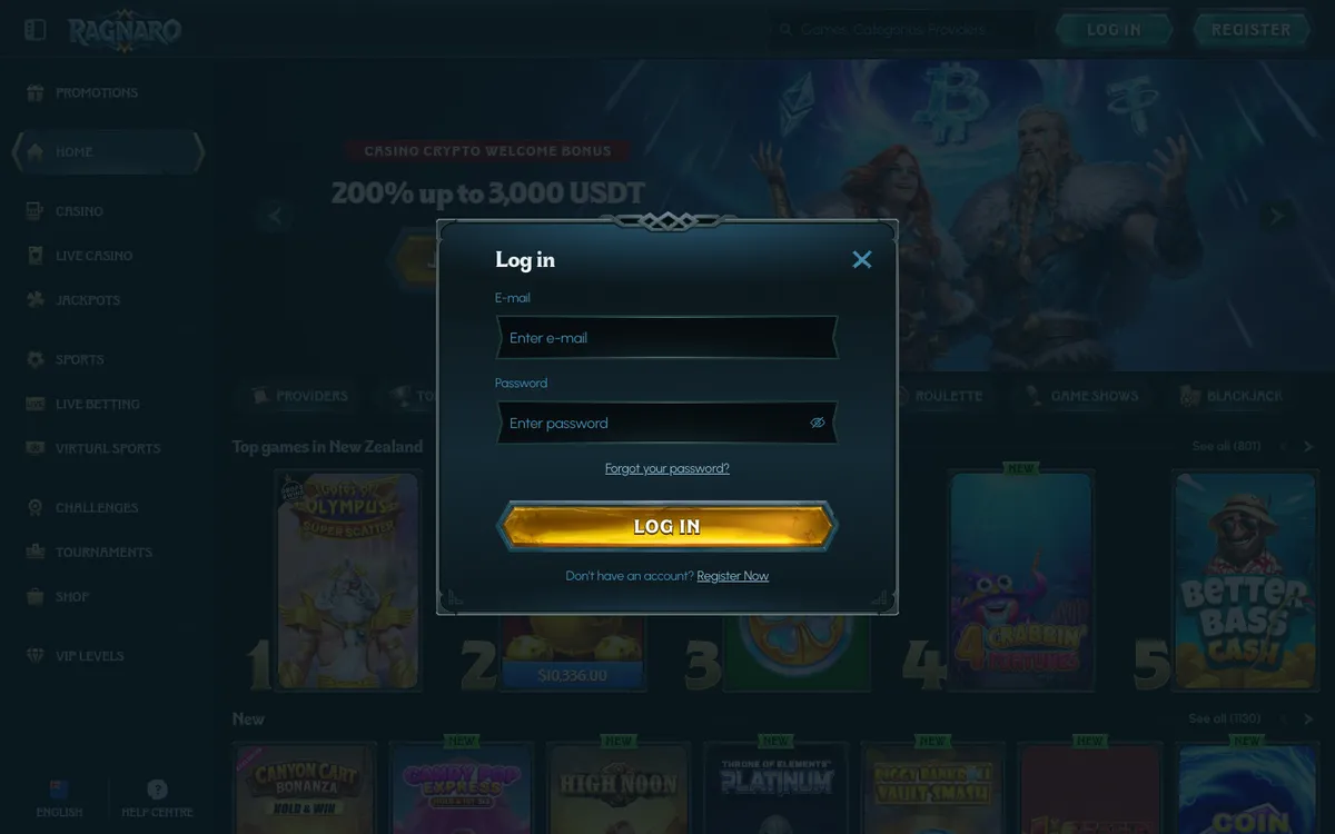 Ragnaro Casino — Sign-up, captured from New Zealand