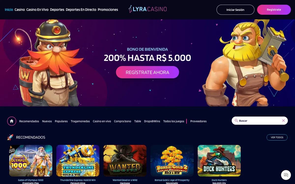 LyraCasino — Home page, captured from Spain