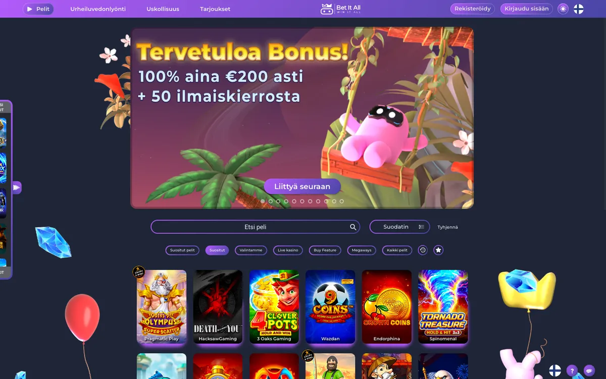 Bet It All Casino — Home page, captured from Finland