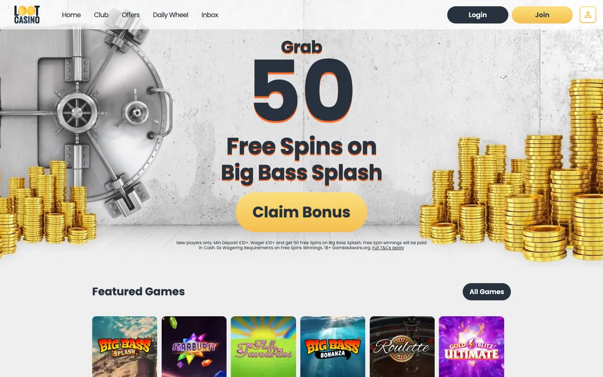 Loot Casino — «Регистрация», снято из страны Великобритания
