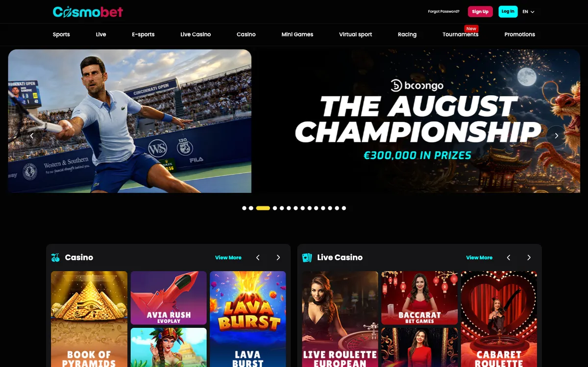 Cosmobet Casino — Home page, captured from Canada