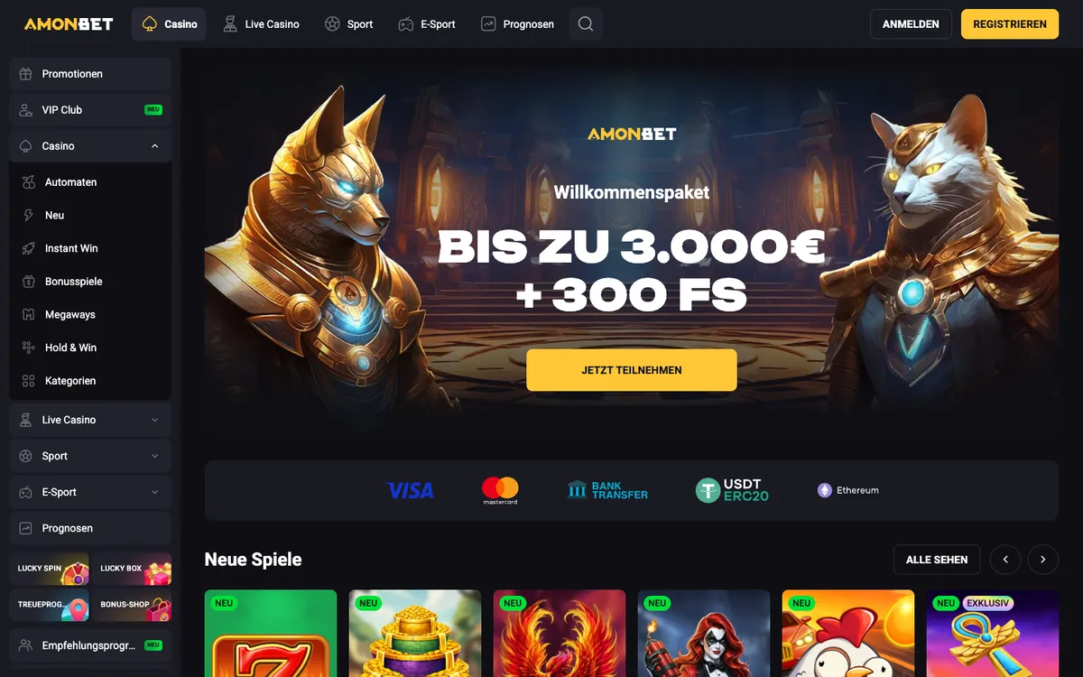 Amonbet Casino — Home page, captured from Germany