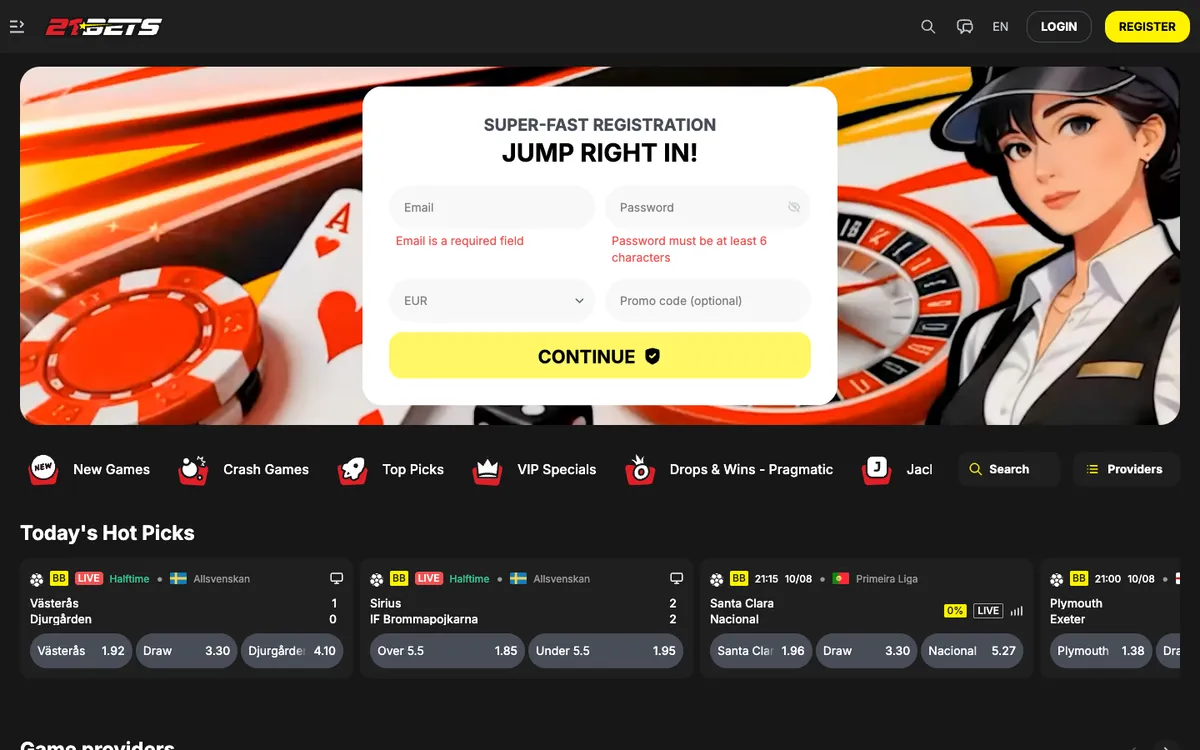 21 Bets Casino — «Главная», снято из страны Финляндия