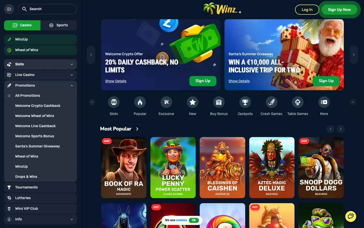 Winz.io Casino — «Главная», снято из страны Португалия