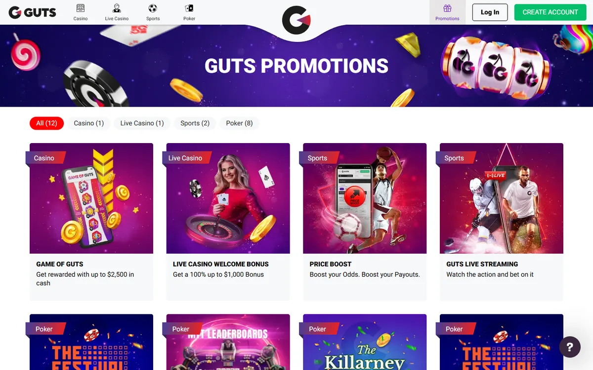 Guts Casino — Promotions, captured from Canada
