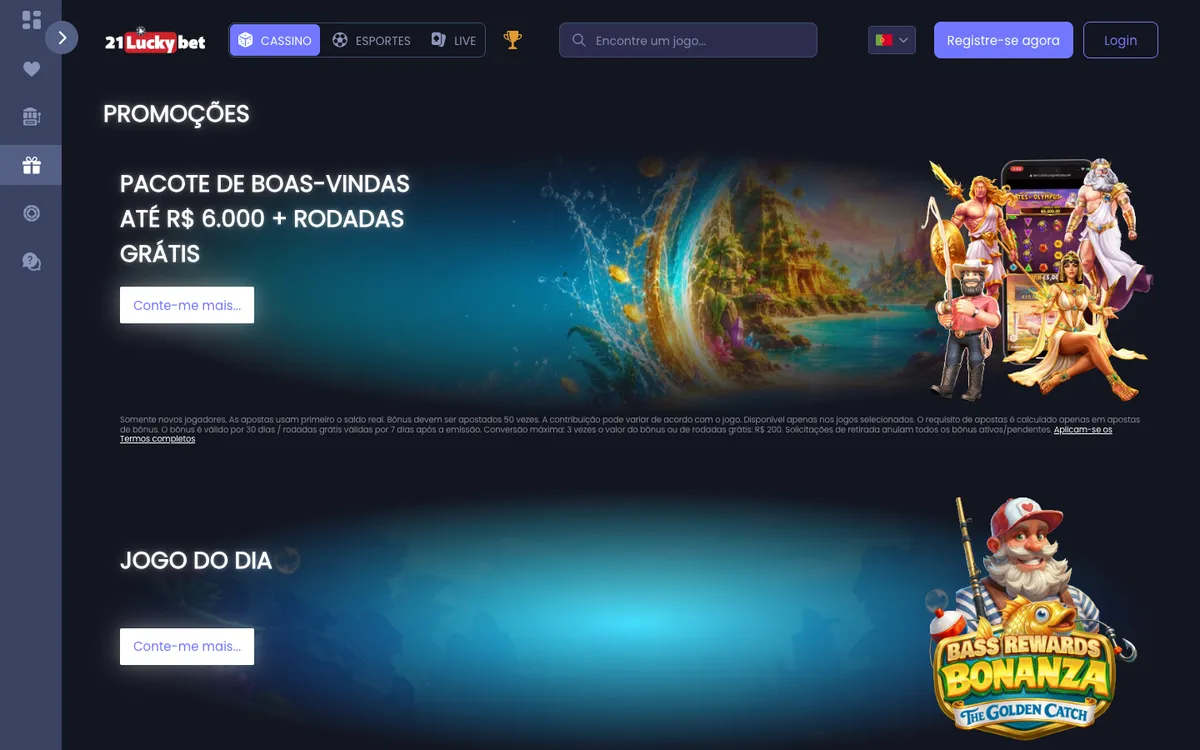 21LuckyBet Casino — Promotions, captured from Brazil