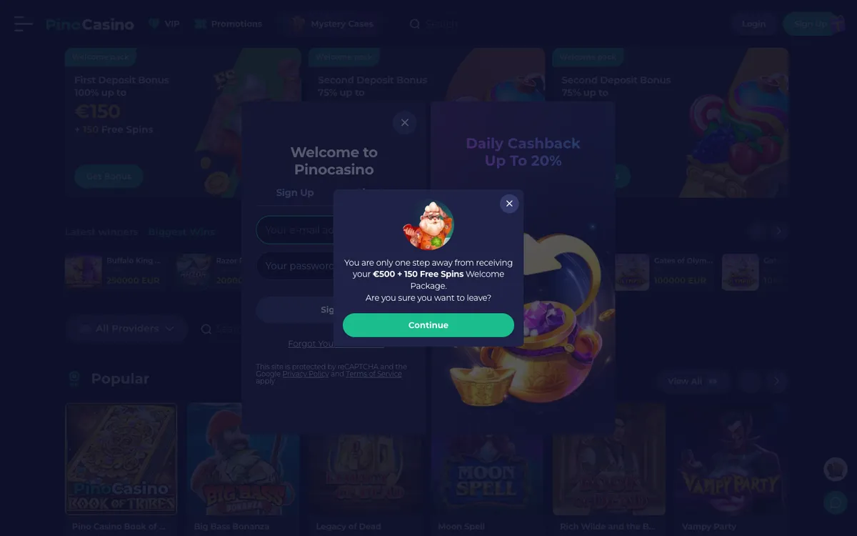 PinoCasino — «Регистрация», снято из страны Финляндия